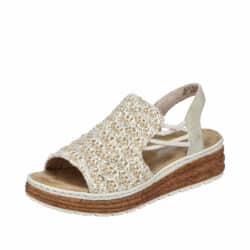 Rieker sandal til dame i beige med ekstra bredde H og stødabsorberende plateausål på 4,5 cm