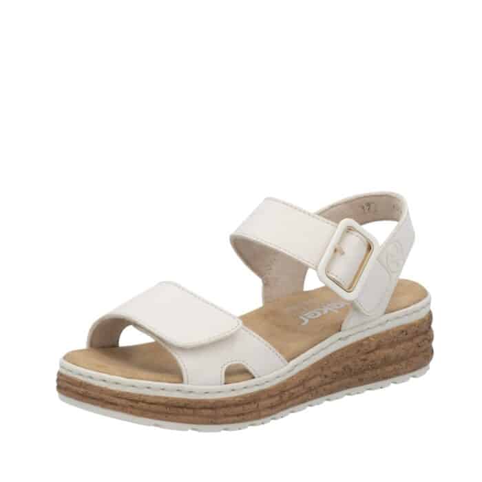 Rieker sandal i beige til dame med velcro og kilehæl