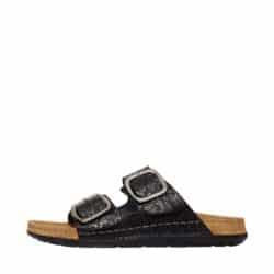 Rohde Easys N°42 damesandal i sort læder, med ruskindsindersål der er udstyret med memory fodseng. Sandalen har også justerbare spænder.