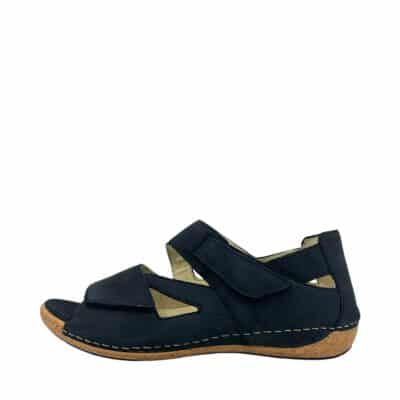Waldläufer sandal til dame i mørkeblå, lavet af 100% skind med to velcroremme og ekstra vidde H