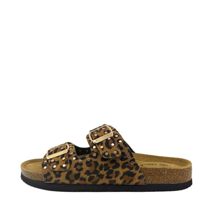 CPH-Comfort Bio sandal til dame i leopard med nitter og justerbare spænder samt indersål af ruskind