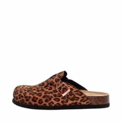 Duffy Florens Ventitré slippers til dame i leopard med lukket tå og justerbar spænde