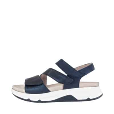 Gabor Rollingsoft sandal til dame i mørkeblå, lavet af skind med tre velcroremme og udtagelig sål med svangstøtte