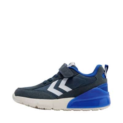 Hummel Daylight Jr sneakers til børn i blå farvekombination, med velcrorem og elastik samt udtagelig sål og indbygget lys i hælen