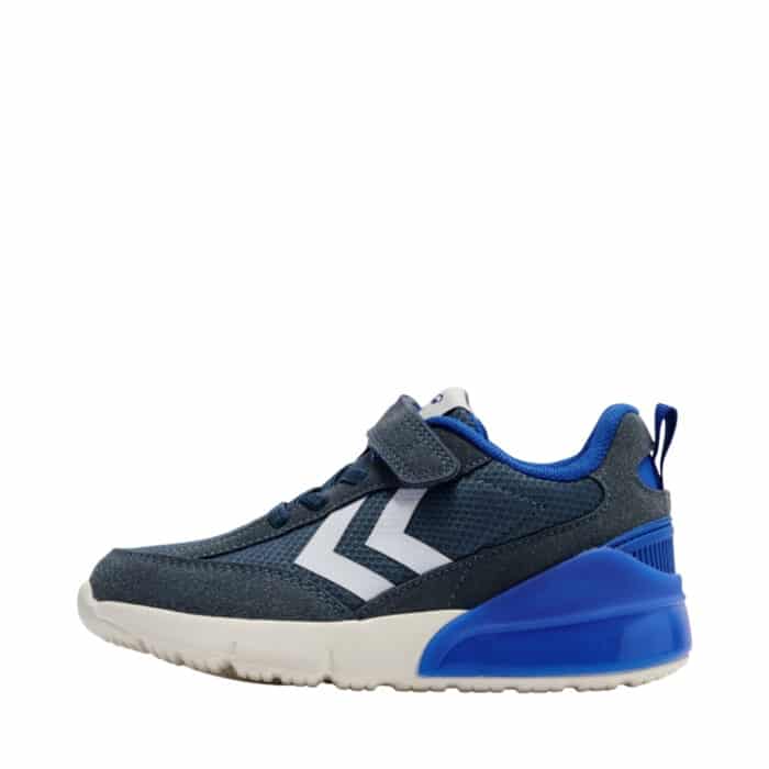 Hummel Daylight Jr sneakers til børn i blå farvekombination, med velcrorem og elastik samt udtagelig sål og indbygget lys i hælen