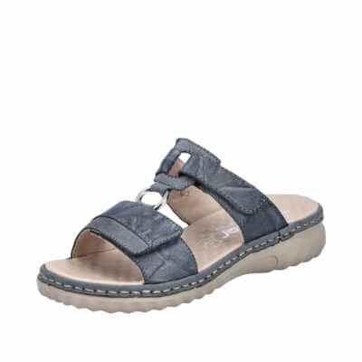 Rieker sandal til dame i blå med skind detaljer og velcroremme samt stødabsorberende sål