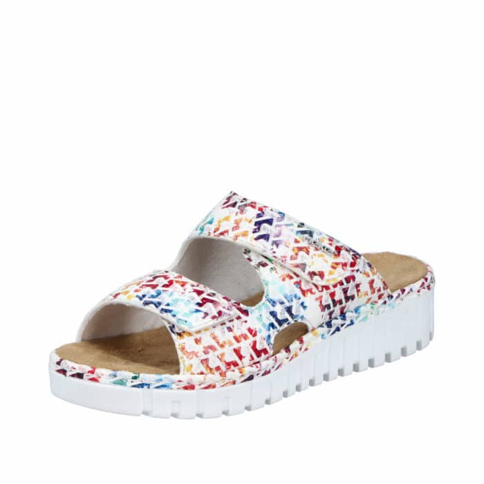 Rieker sandal til dame i hvid med farvekombination