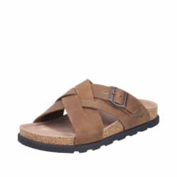 Rieker sandal til herre i brun flettet skind, med krydsrem og ekstravidde samt stødabsorberende sål