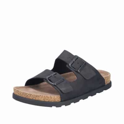 Rieker sandal til herre i sort nubuck læder med ekstra bredde H og justerbare spænder