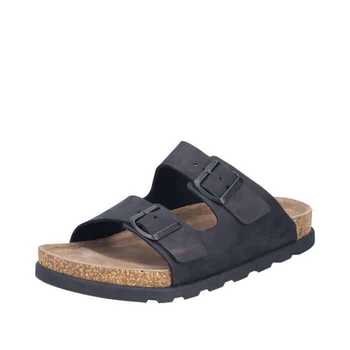 Rieker sandal til herre i sort nubuck læder med ekstra bredde H og justerbare spænder