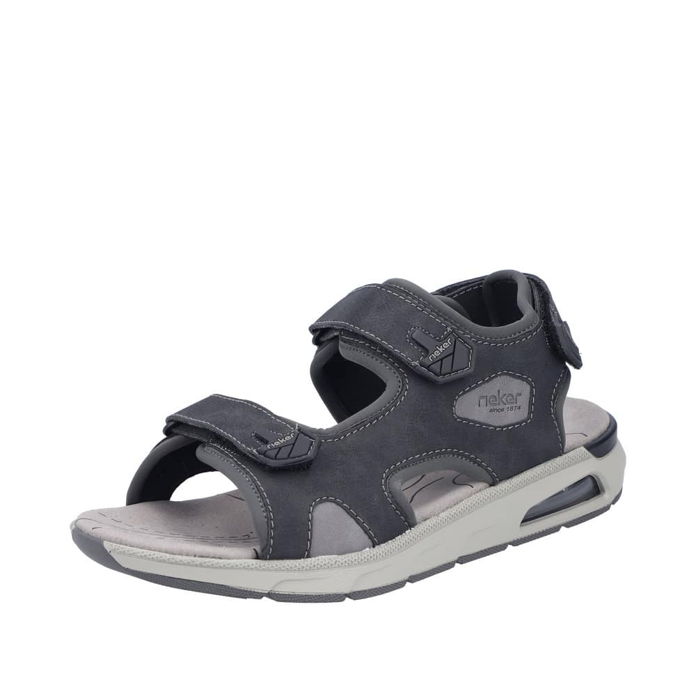 Rieker sandal til herre i sort, med stødabsorberende Rieker-Air sål samt tre velcroremme for god pasform