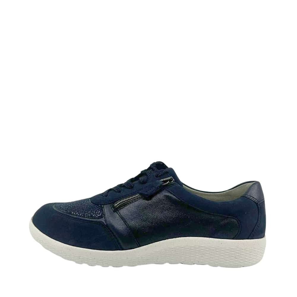 Waldlaüfer sneakers til dame i mørkeblå med lynlås og snørebånd samt ekstra bredde M og udtagelig sål