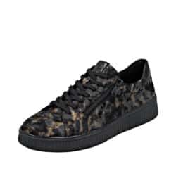 Remonte sneakers til dame i leopard med snørebånd og funktionel lynlås
