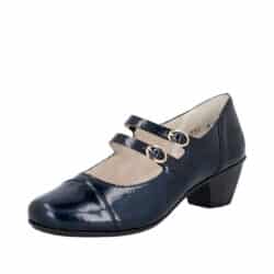 Rieker pumps i blå med skindsål og skindoverdel samt justerbare spænder.