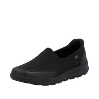 Rieker Ready 2 Go sko til dame i sort med Rieker-Tex og udtagelig Rieker-Soft sål samt fast hælkappe for at tage på uden hænder!