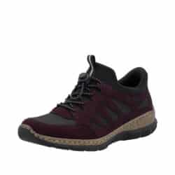 Rieker Ready 2 Go sneakers til dame i bordeaux med justerbar elastik og memosoft indersål