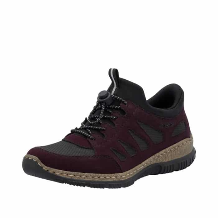 Rieker Ready 2 Go sneakers til dame i bordeaux med justerbar elastik og memosoft indersål