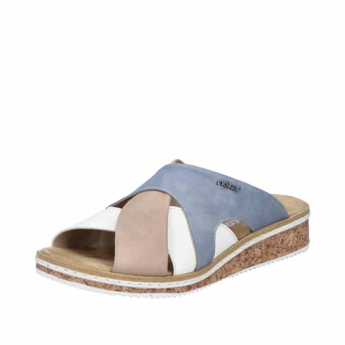 Rieker sandal til dame i farvekombination med krydsrem og kilehæl på 3,5 cm