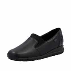 Rieker sko til dame i sort skind med Rieker-Tex og indersål af skind samt stødabsorberende ydersål