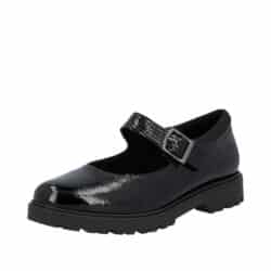 Rieker sko til dame i sort lak med velcrorem og indersål af skind