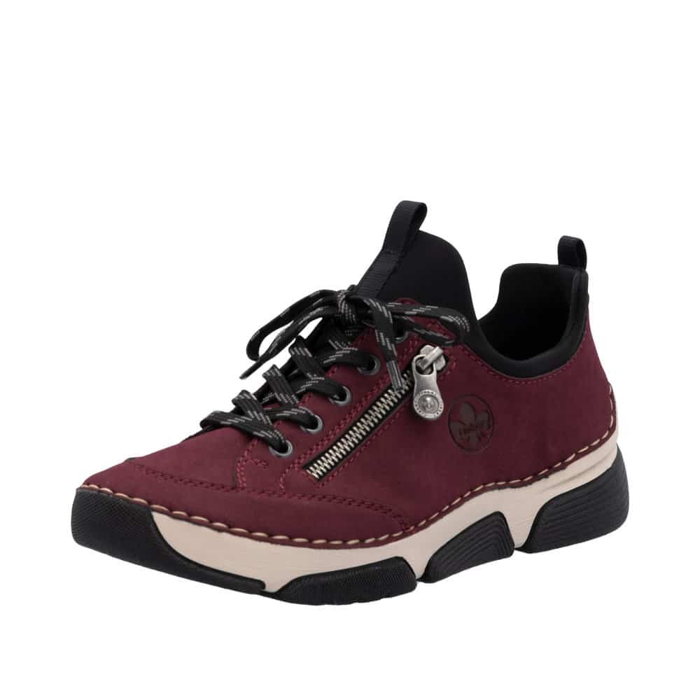 Rieker sneakers til dame i bordeaux, med skind sål samt pynte lynlås