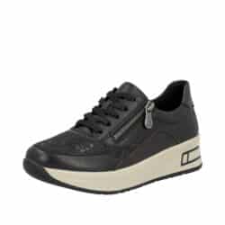 Rieker sneakers til dame i sort med skind detaljer og en funktionel lynlås