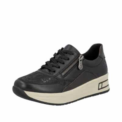 Rieker sneakers til dame i sort med skind detaljer og en funktionel lynlås
