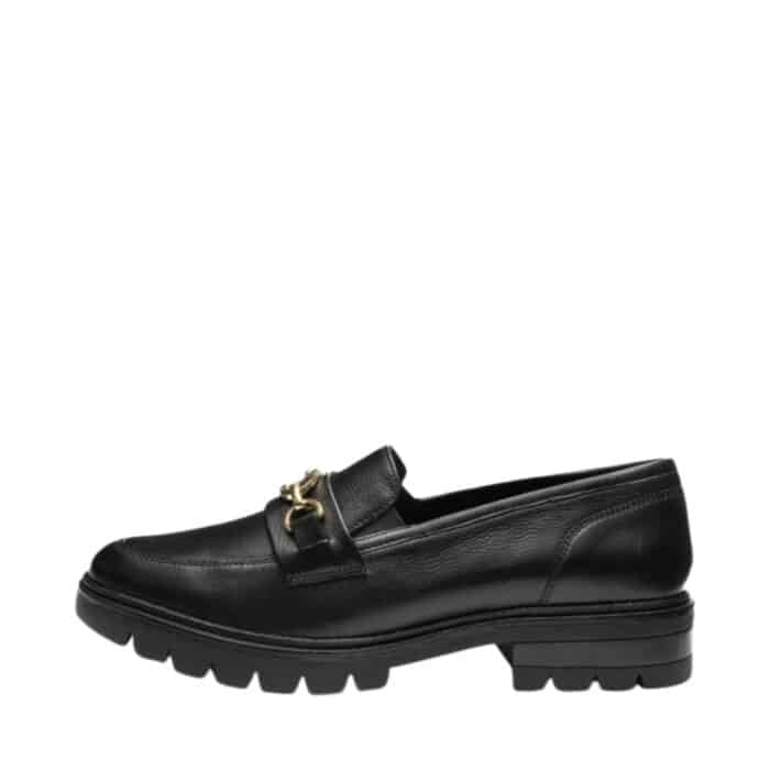 Ara loafers til dame i sort skind med gylden detalje og elastikker samt blød indersål