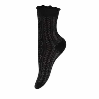 By Stær strømper til dame i sort med flæser og fine detaljer