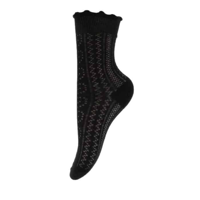 By Stær strømper til dame i sort med flæser og fine detaljer