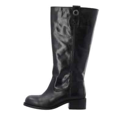 Cashott Casvilma lang støvle til dame i sort skind med lynlås og langt skaft samt blokhæl på 5 cm