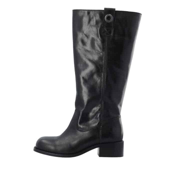 Cashott Casvilma lang støvle til dame i sort skind med lynlås og langt skaft samt blokhæl på 5 cm