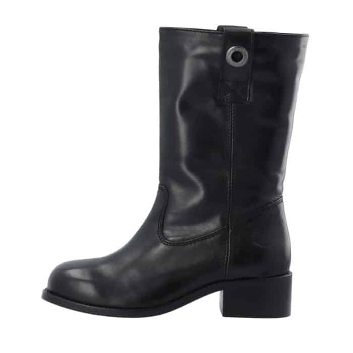 Cashott Casvilma Pull On Mid Cut støvle til dame i sort skind med lynlås og varm foring samt blokhæl på 4,5 cm.