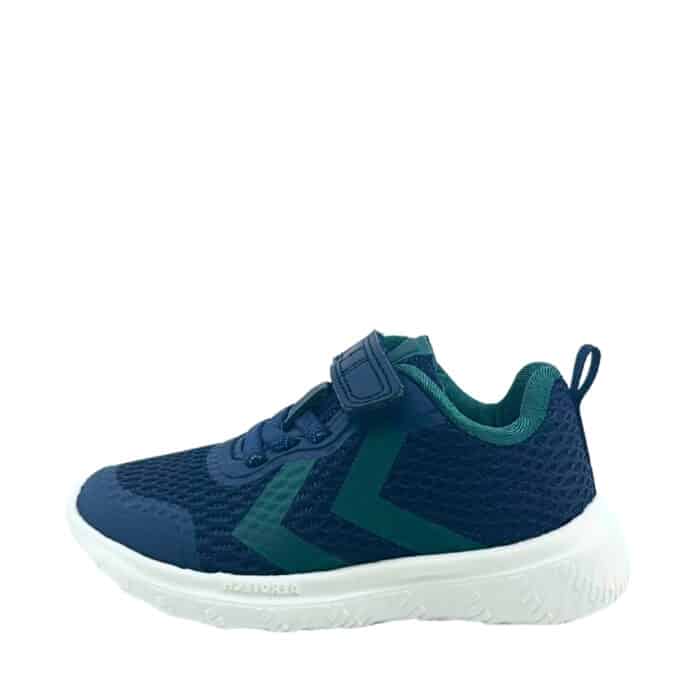 Hummel Actus ML Recycled sneakers til børn i mørkeblå med velcro og grønne detaljer samt udtagelig indersål
