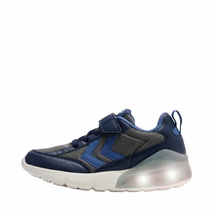 Hummel Daylight JR sneakers til børn i blå med velcrorem og elastiks samt udtagelig sål og lys i hælen ved hvert skridt