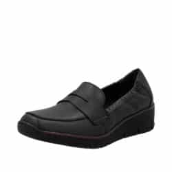 Rieker loafers til dame i sort med skindoverdel og skindsål samt kilehæl på 3,5 cm