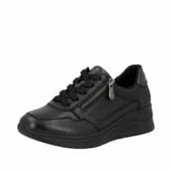 Rieker sneakers til dame i sort skind med lynlås og udtagelig sål samt ekstra bredde H