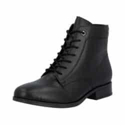 Rieker støvle til dame i sort med snørebånd og lynlås samt udtagelig sål og let foring