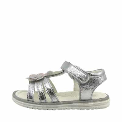 Sprox sandal til børn i sølv med blomster detaljer samt velcrorem og svangstøtte