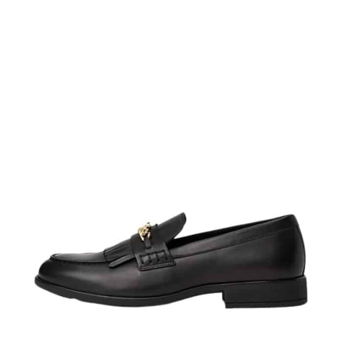 Tommy Hilfiger Chain Fringe loafers til dame i sort læder med guldkæde og udtagelig indersål
