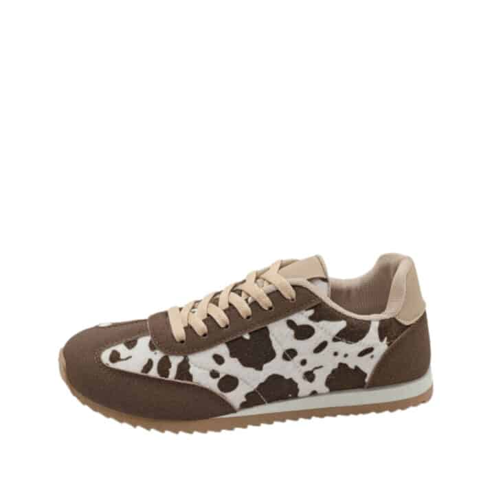 Amour sneakers til dame i brun med koprint og snørebånd samt rillet ydersål