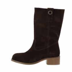 Cashott Casvilma Pull On Mid Cut støvle til dame i mørkebrun ruskind med lynlås og blokhæl på 4,5 cm.