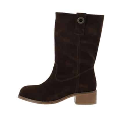 Cashott Casvilma Pull On Mid Cut støvle til dame i mørkebrun ruskind med lynlås og blokhæl på 4,5 cm.