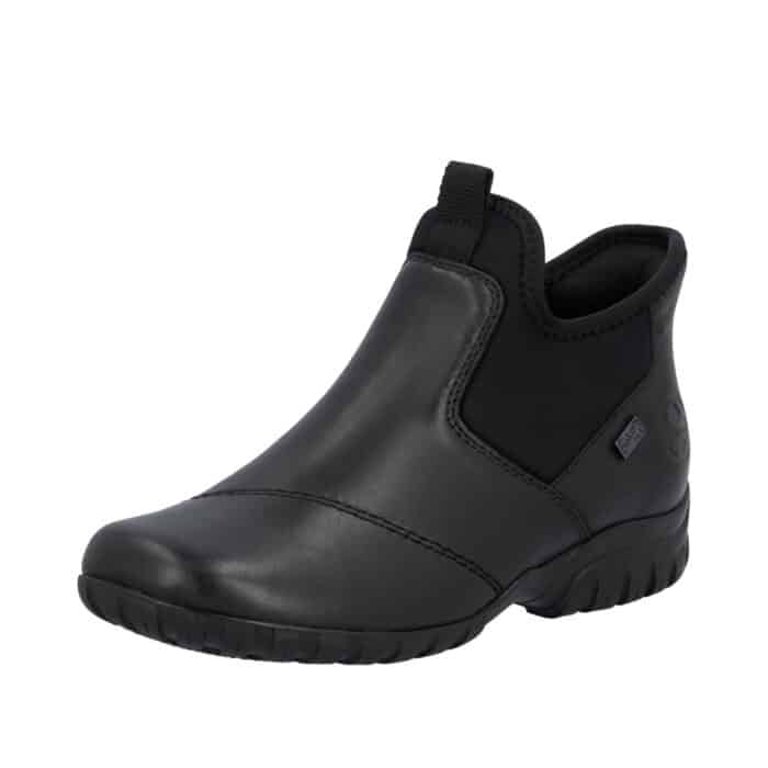 Rieker Ready 2 Go støvle til dame i sort skind med fast hælkappe og varm foring samt udtagelig sål