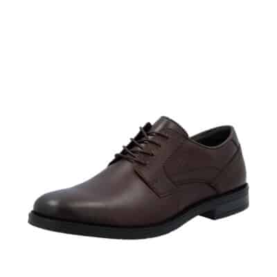 Rieker sko til herre i mørkebrun med skindoverdel og ekstra bredde G samt snørebånd