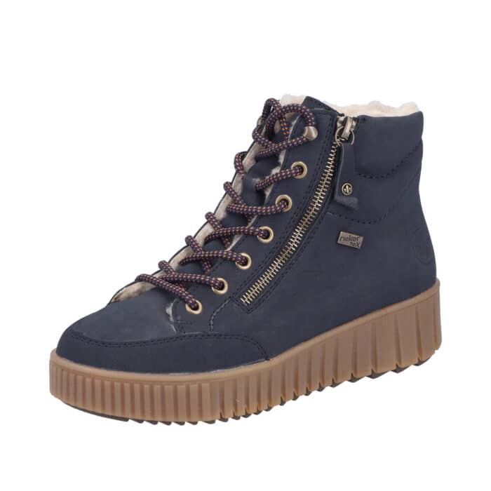 Rieker støvle til dame i blå med varm foring og udtagelig sål samt Rieker-Tex
