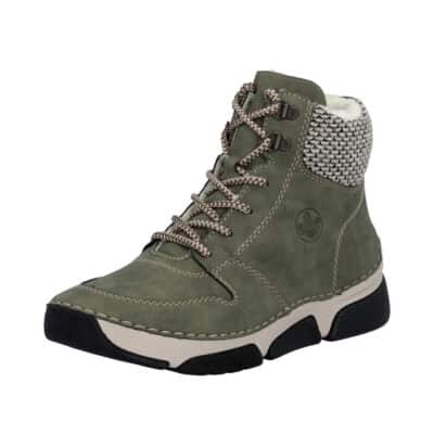 Rieker støvle til dame i grøn med varm foring samt snørebånd og lynlås