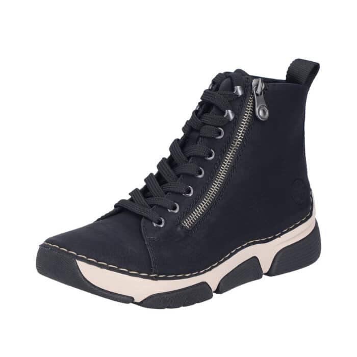 Rieker støvle til dame i sort med let foring samt snørebånd og lynlås