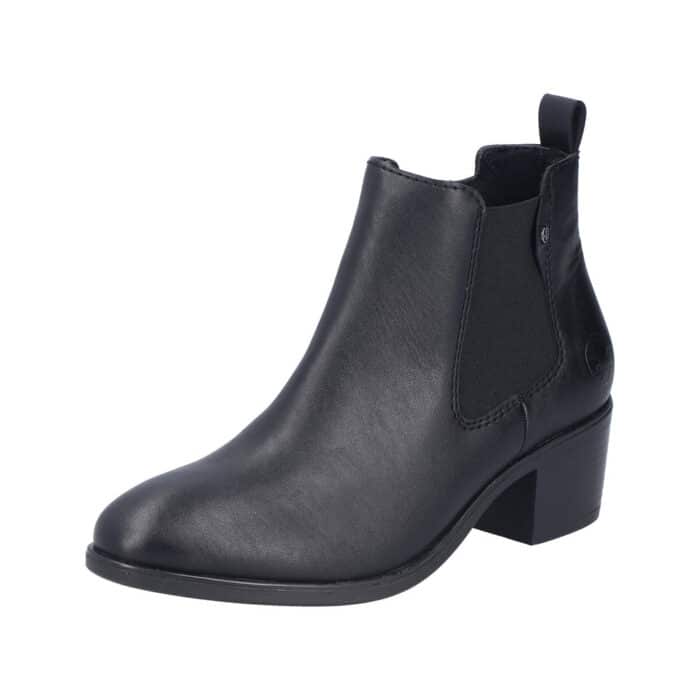 Rieker støvle til dame i sort med blokhæl på 5 cm og lynlås samt elastik