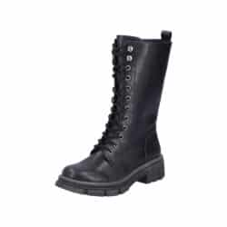 Rieker støvle til dame i sort med snørebånd og funktionel lynlås samt chunky ydersål